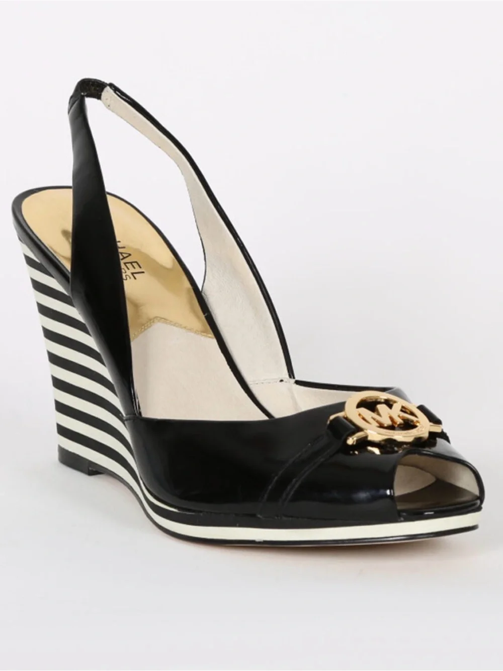 Michael Kors Navy “Rochelle” Patent Peep-Toe Wedge